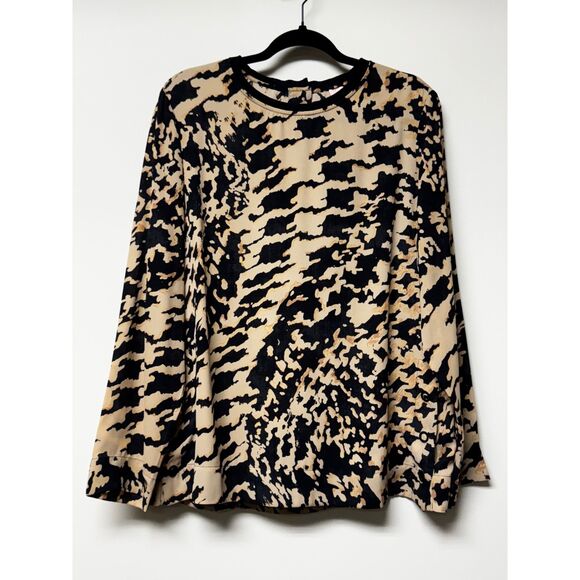 CHICO'S BLACK LABEL Black and Gold Abstract Leopard Print Crewneck Blouse, Sz L - Picture 1 of 8